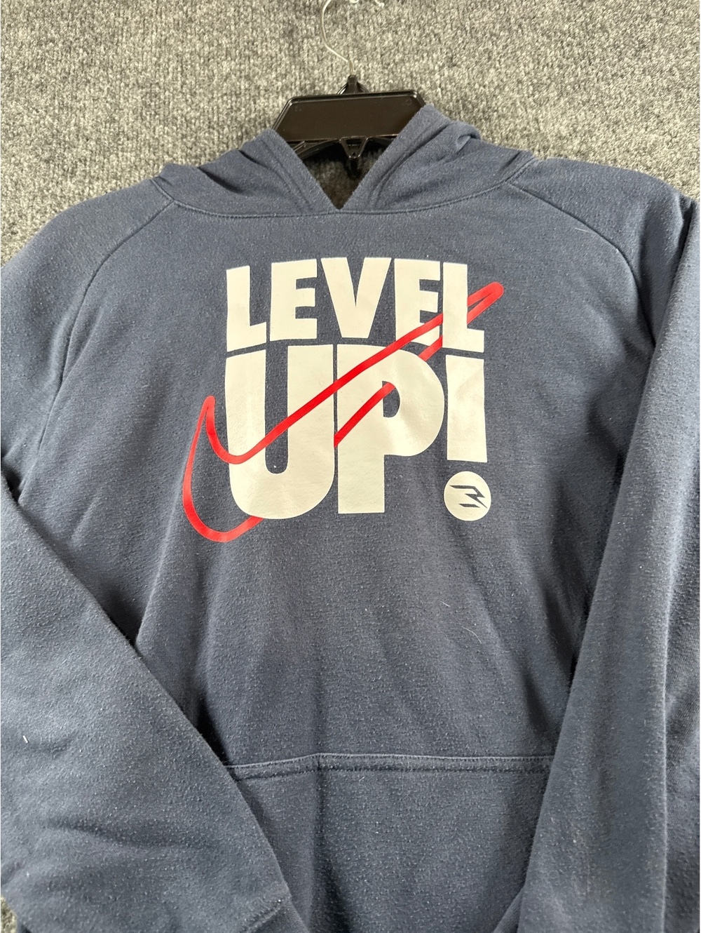 Nike Boys Youth Large 12-13 Level Up Hoodie Navy Blue Pullover Swoosh
